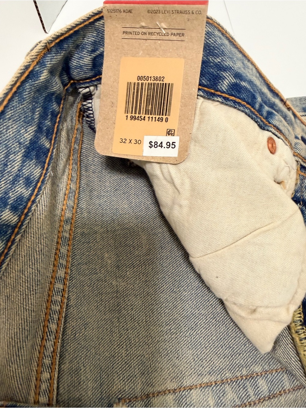 Levi’s 501 Original Men’s Jeans 32x30 Light Wash Stretch Straight Leg NWT - Picture 6 of 15